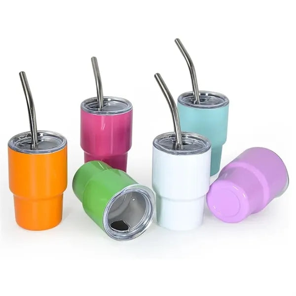 3 oz Mini Tumbler Shot Glass with Straw and Lid