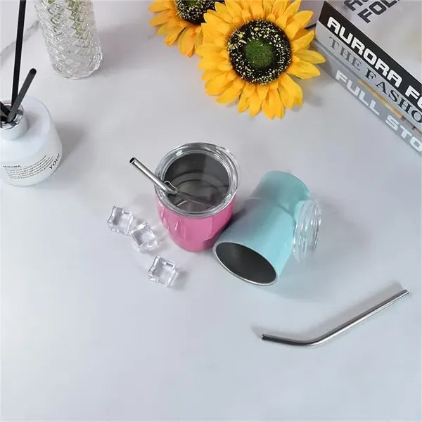 3 oz Mini Tumbler Shot Glass with Straw and Lid