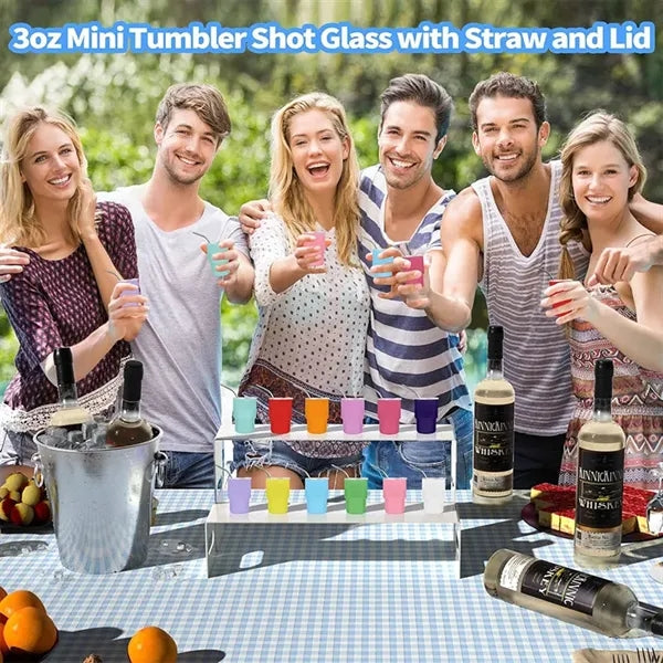 3 oz Mini Tumbler Shot Glass with Straw and Lid