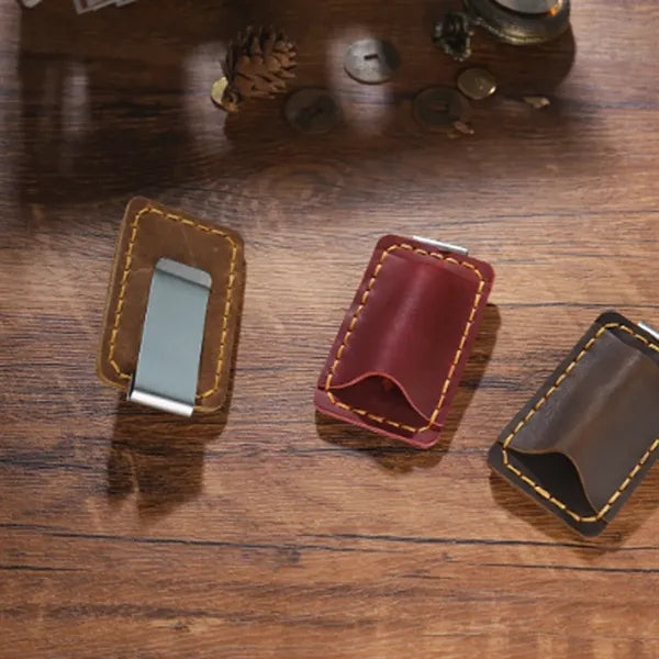 Removable Metal Clip-On Crazy Horse Leather Pen Holder