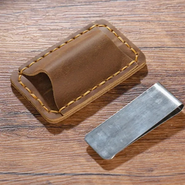 Removable Metal Clip-On Crazy Horse Leather Pen Holder