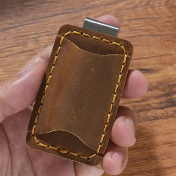 Removable Metal Clip-On Crazy Horse Leather Pen Holder