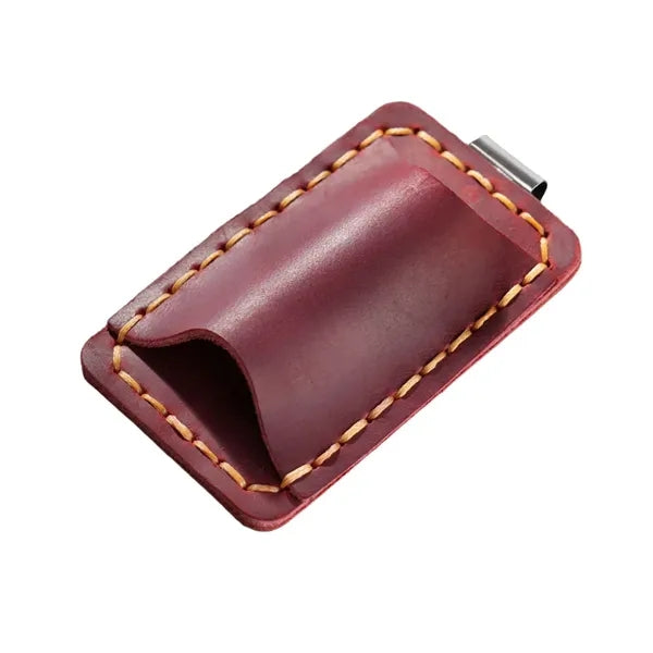 Removable Metal Clip-On Crazy Horse Leather Pen Holder