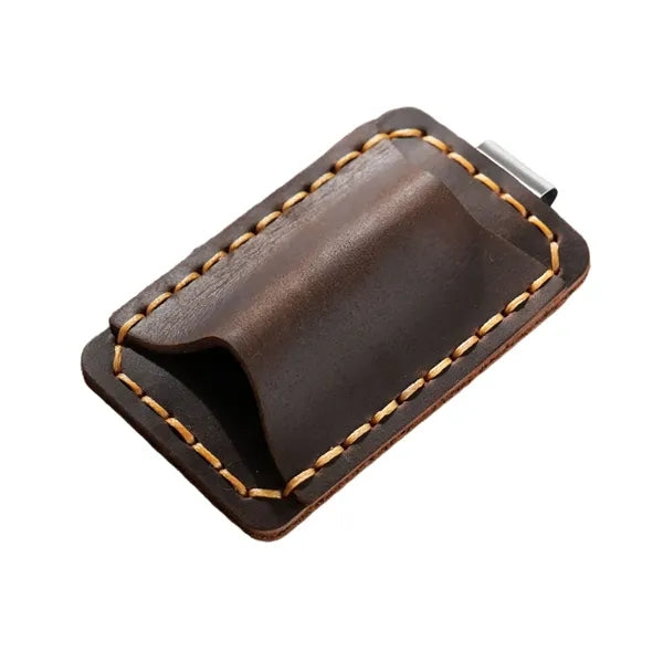 Removable Metal Clip-On Crazy Horse Leather Pen Holder
