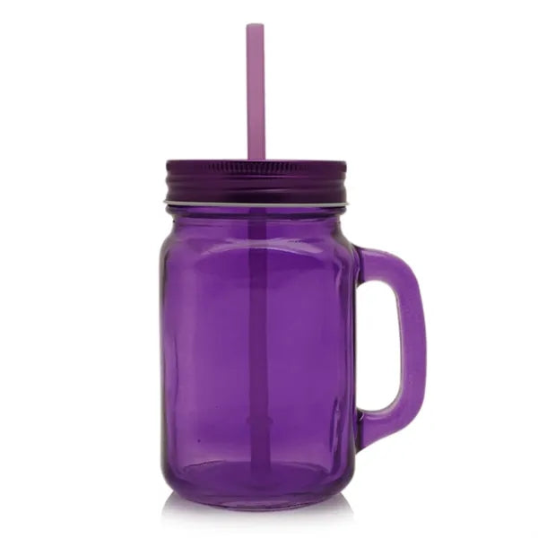 15 oz Colorful Handle Mason Jars with Straw
