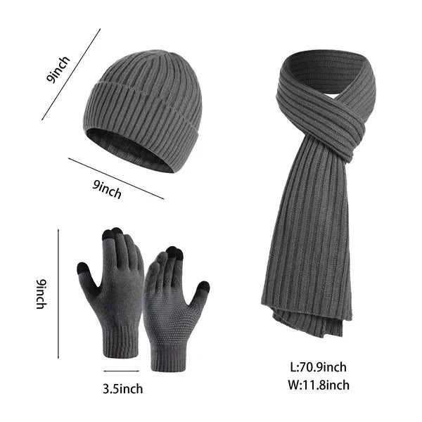 Winter Knitted Beanie Hat Scarf Glove Set