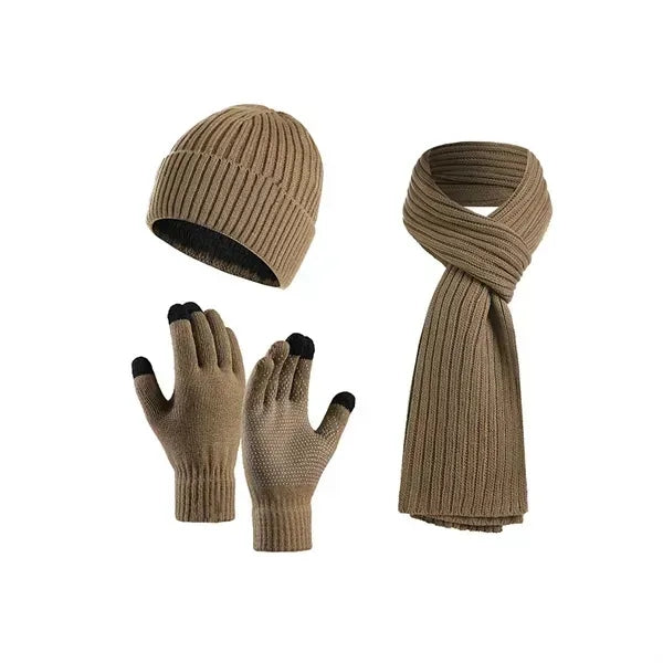 Winter Knitted Beanie Hat Scarf Glove Set