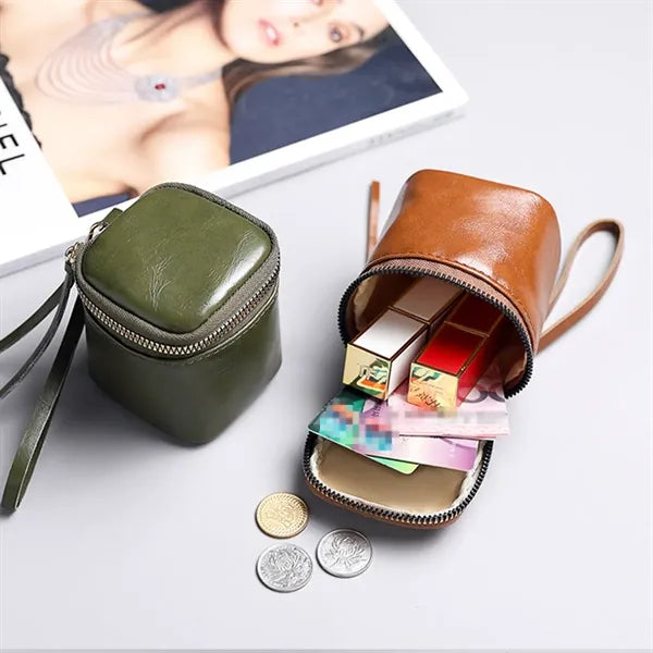 PU Leather Lightweight Zippered Keychain Mini Coin Purse
