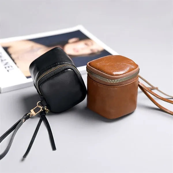 PU Leather Lightweight Zippered Keychain Mini Coin Purse