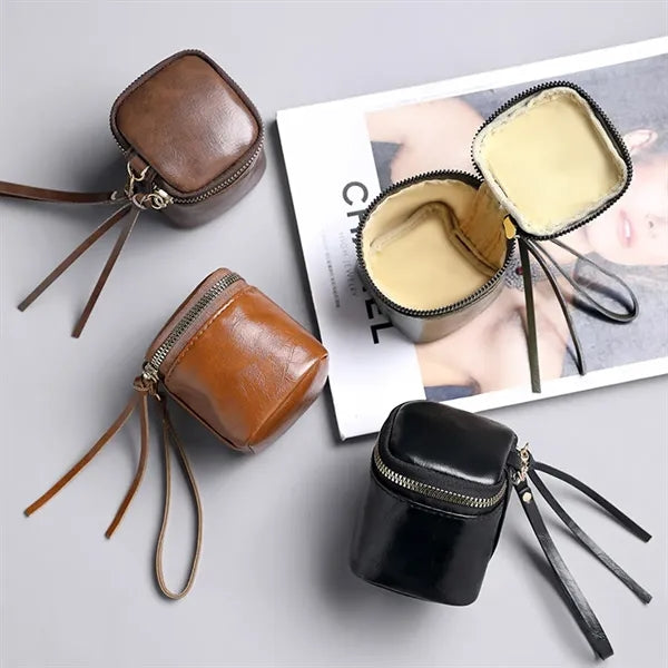PU Leather Lightweight Zippered Keychain Mini Coin Purse