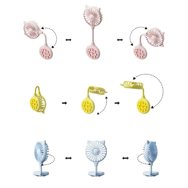 3-Speed Suction Rechargeable Adjustable Angle Handheld Fan