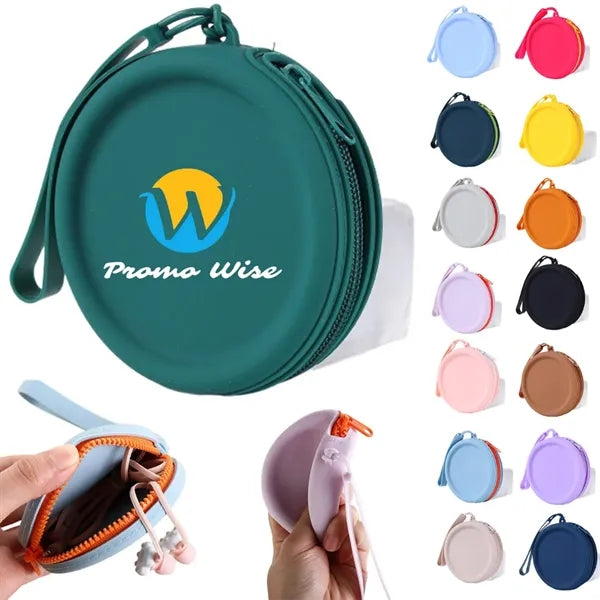 Waterproof Round Silicone Zippered Coin Purse with Lanyard