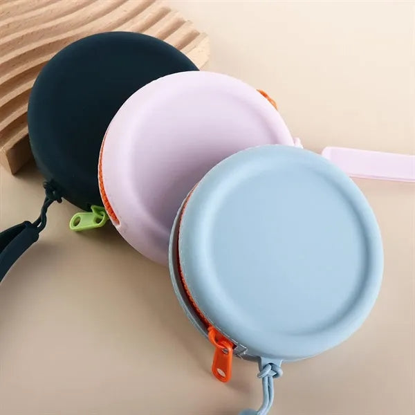 Waterproof Round Silicone Zippered Coin Purse with Lanyard