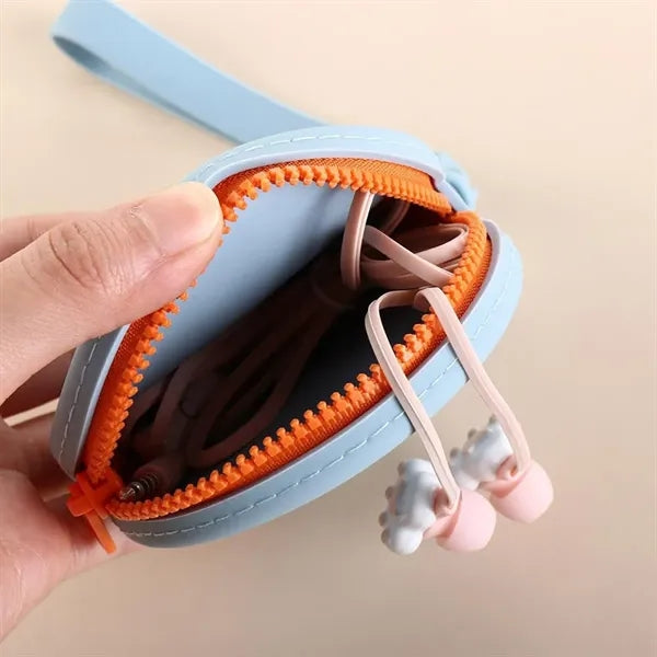 Waterproof Round Silicone Zippered Coin Purse with Lanyard
