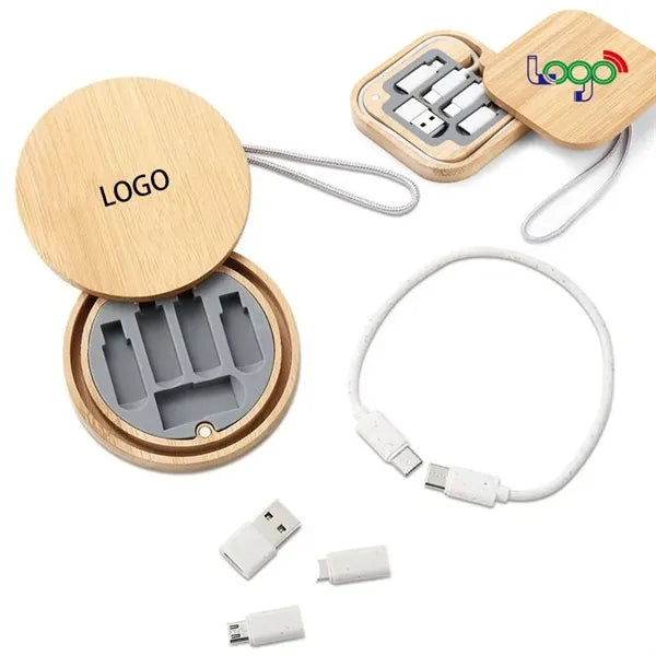 6-in-1 Charging Data Cable With Bamboo Storage Box