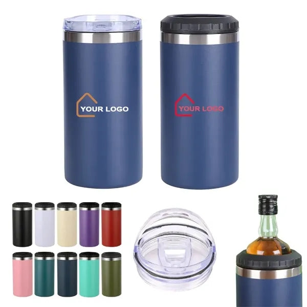 16oz Insulated Stainless Steel Slim Can Cooler with 2 lids