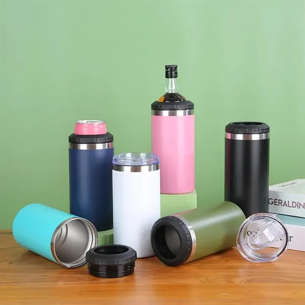 16oz Insulated Stainless Steel Slim Can Cooler with 2 lids