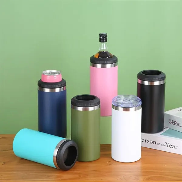 16oz Insulated Stainless Steel Slim Can Cooler with 2 lids