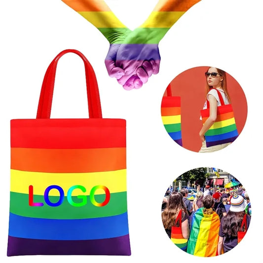 Rainbow Striped Canvas Tote Bag With Handle-13"X15"