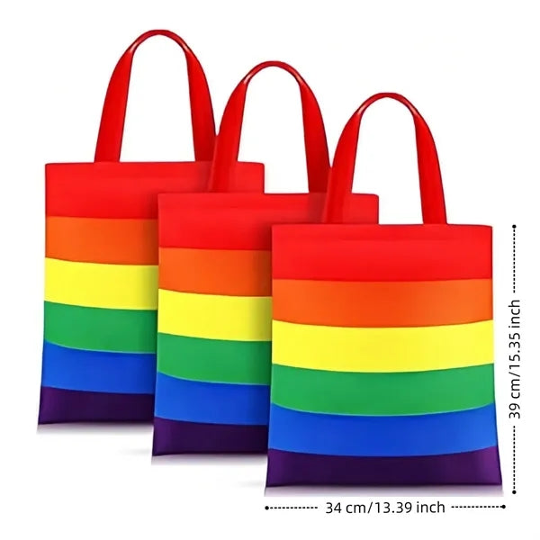 Rainbow Striped Canvas Tote Bag With Handle-13"X15"