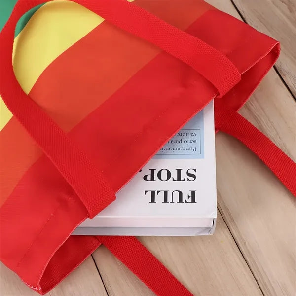 Rainbow Striped Canvas Tote Bag With Handle-13"X15"