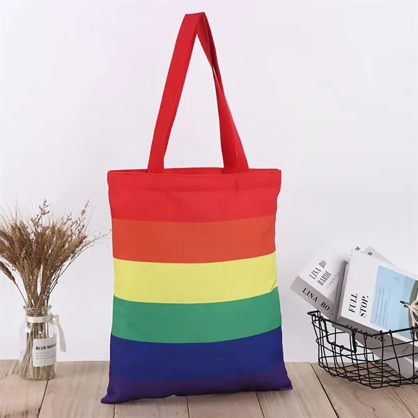 Rainbow Striped Canvas Tote Bag With Handle-13"X15"