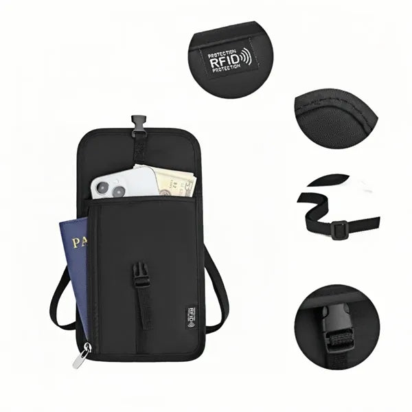 RFID Blocking Travel Neck Wallet With Multi Pockets