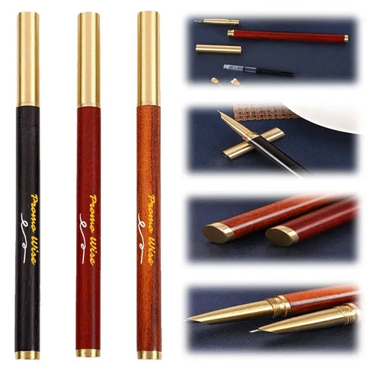 Refillable Ergonomic Fine Nib Wooden Barrel Fountain Pen