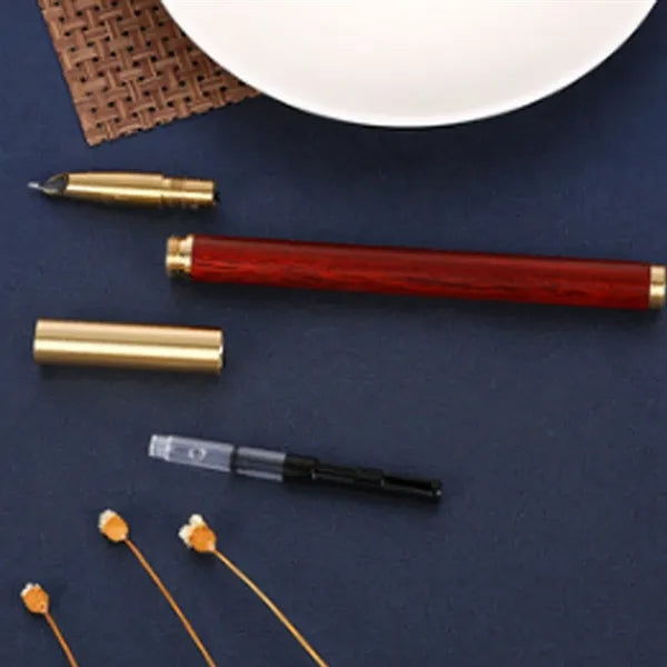 Refillable Ergonomic Fine Nib Wooden Barrel Fountain Pen