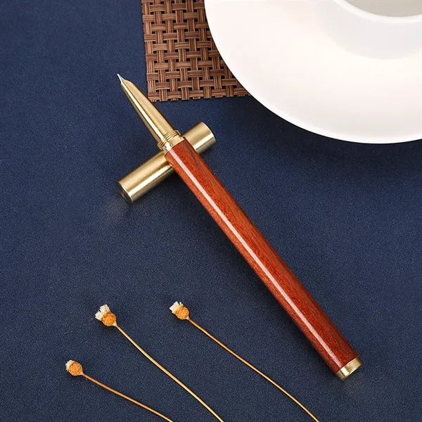 Refillable Ergonomic Fine Nib Wooden Barrel Fountain Pen