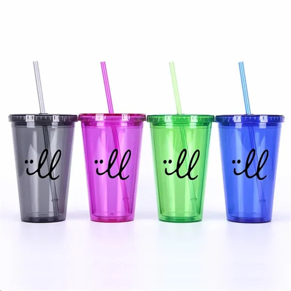 Double Plastic Cups With Lids And Straws