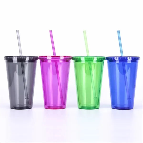 Double Plastic Cups With Lids And Straws