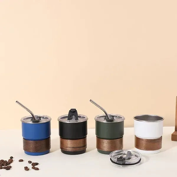 10 Oz. Stainless Steel Travel Mug with Wooden Handle