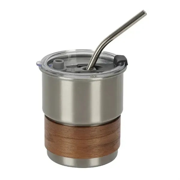 10 Oz. Stainless Steel Travel Mug with Wooden Handle