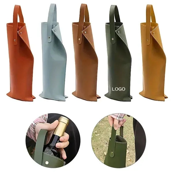Leather Wine Bottle Carrier - Elegant Gift Bag with Handle