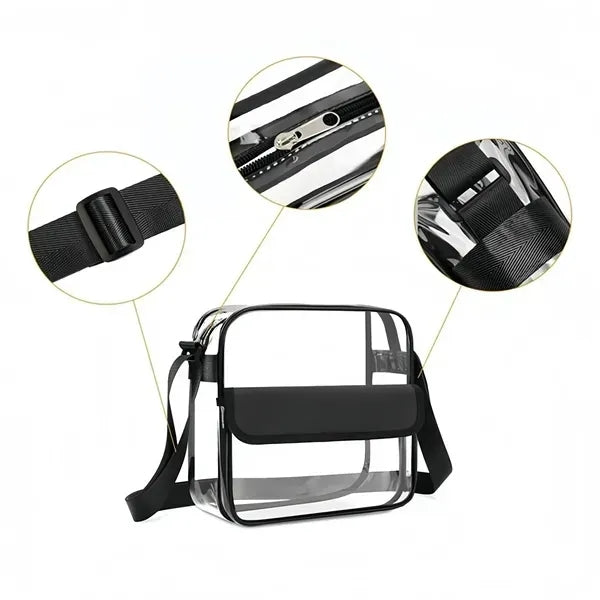 Clear PVC Crossbody Bag - Large with Adjustable Strap