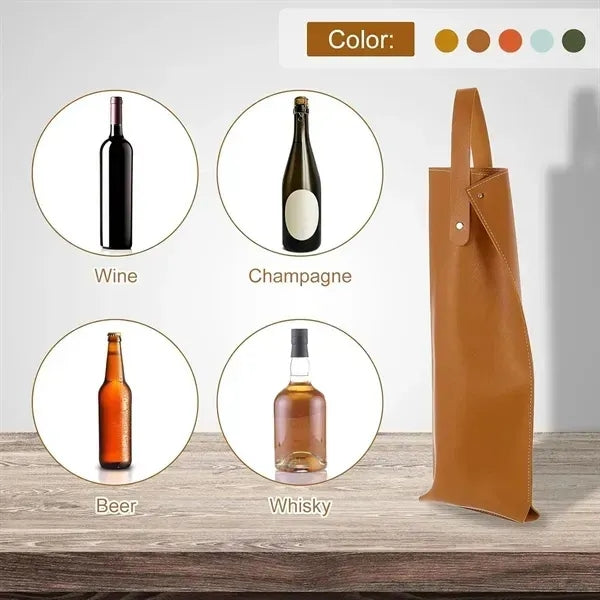 Leather Wine Bottle Carrier - Elegant Gift Bag with Handle