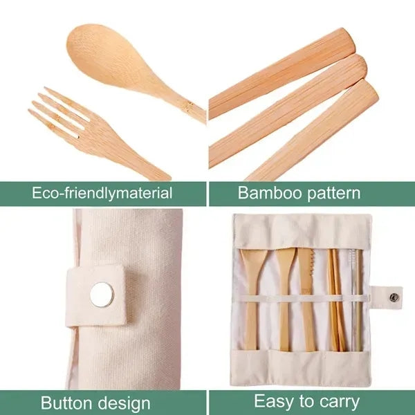 Bamboo Portable Cutlery Set - Eco-Friendly Travel Utensils