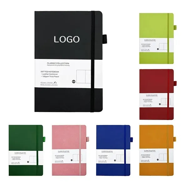 A5 Leather Dotted Notebook - Classic Cover Style