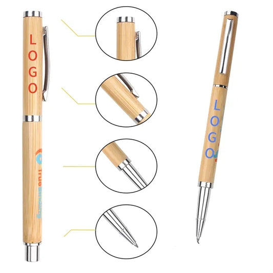 Natural Bamboo Black Gel Ink Pen with Cap