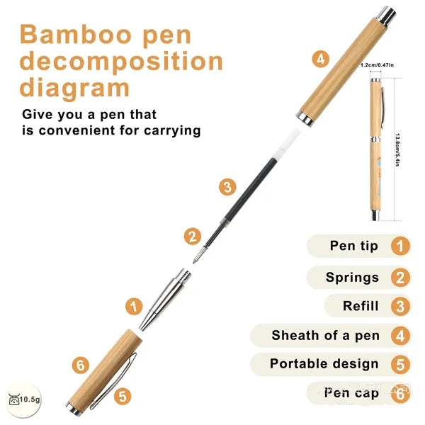 Natural Bamboo Black Gel Ink Pen with Cap