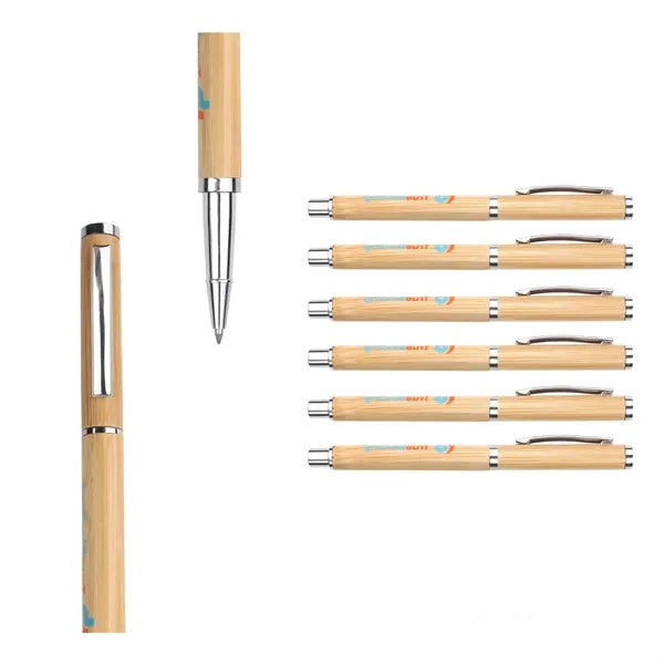 Natural Bamboo Black Gel Ink Pen with Cap