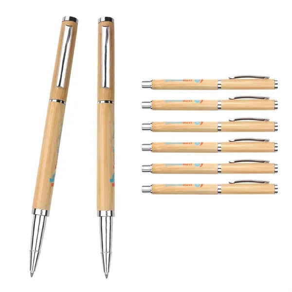 Natural Bamboo Black Gel Ink Pen with Cap