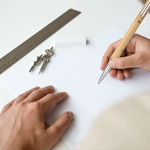 Natural Bamboo Black Gel Ink Pen with Cap