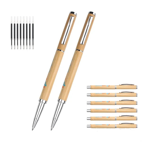 Natural Bamboo Black Gel Ink Pen with Cap
