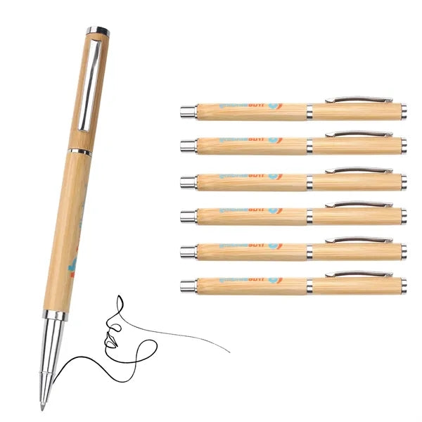 Natural Bamboo Black Gel Ink Pen with Cap