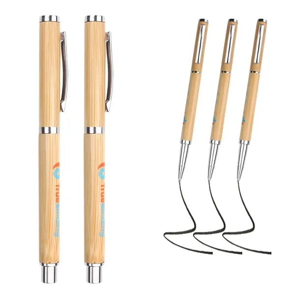 Natural Bamboo Black Gel Ink Pen with Cap
