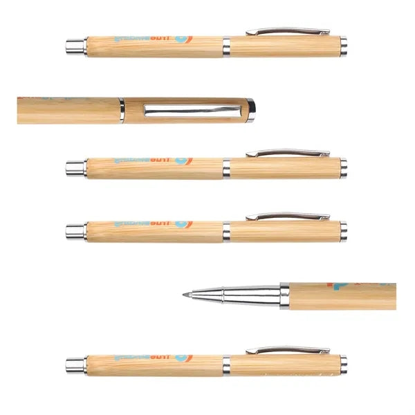 Natural Bamboo Black Gel Ink Pen with Cap
