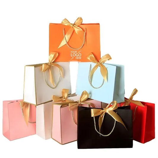 Luxury Customized Gift Paper Bags with Handle And Ribbon