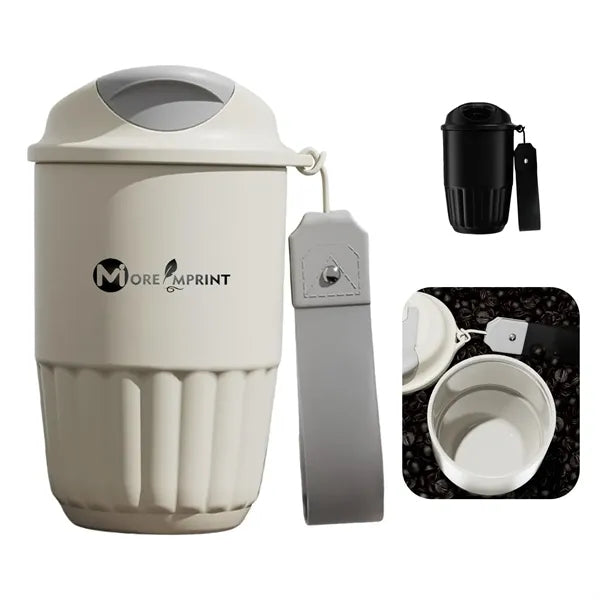 14oz Ceramic Coated Steel Straw Tumbler Car Travel Strap Mug